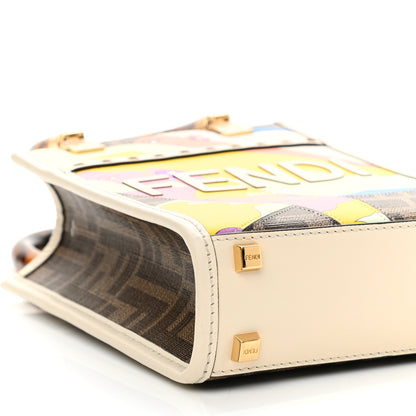 Fendi Glazed Fabric Vitello King Plexiglass FF 1974 Logo Hairdo Girls Inlay Mini Fendi Sunshine Shopper Tote Mogano Panna Multicolor 8 of 9