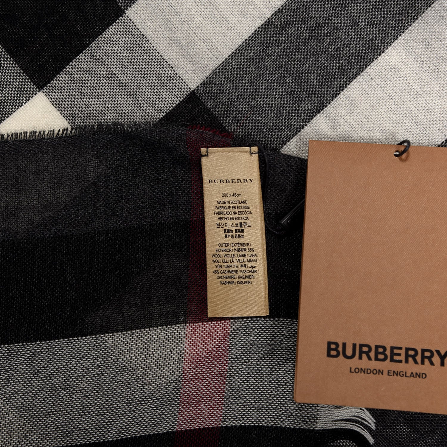Burberry Wool Cashmere Tonal Lightweight Check Scarf Charcoal 4 of 4