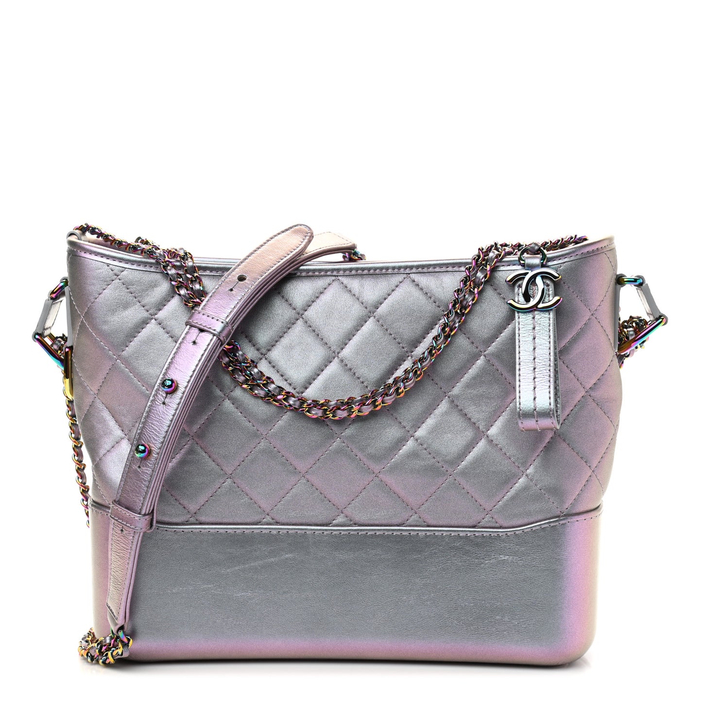 Iridescent Lambskin Calfskin Quilted Medium Gabrielle Hobo Light Purple