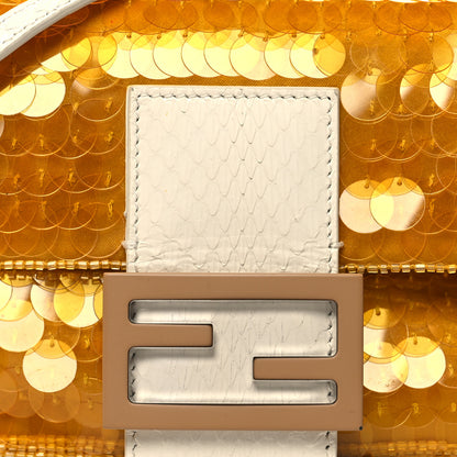 Fendi Satin Sequin Paillettes Elaphe Plexiglass Mini Baguette 1997 Giallo Avorio 10 of 13