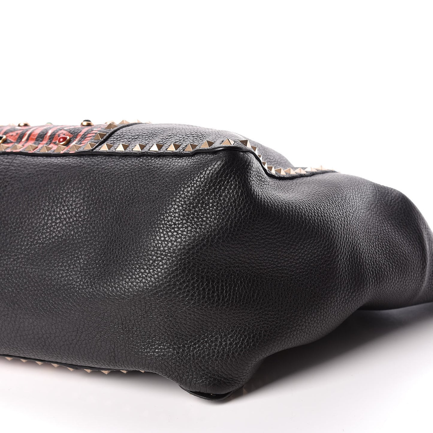 Grained Calfskin Tribal Large Rockstud Rolling Crossbody Tote Black