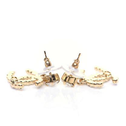 Chanel Resin Crystal Pearl CC Drop Earrings Gold Black 6 of 8