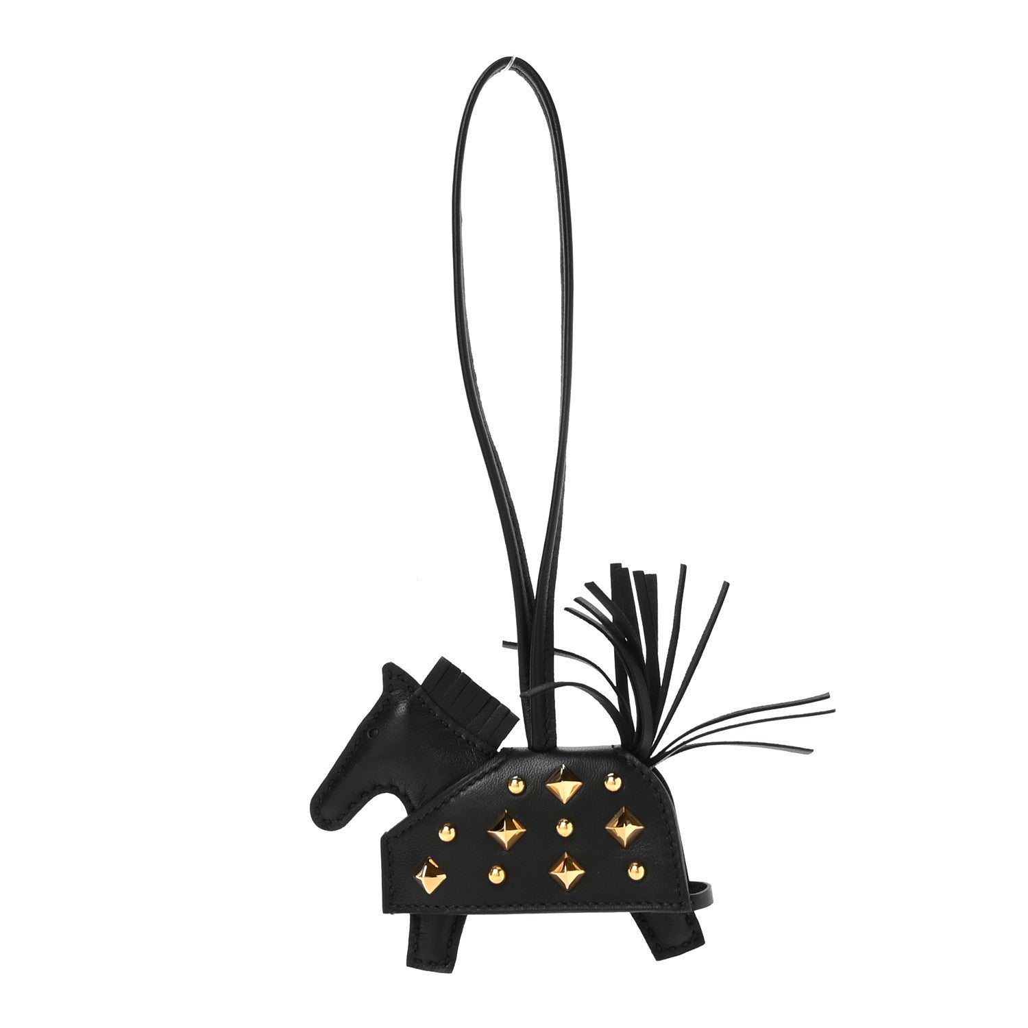 Hermes Milo Lambskin Studded Grigri Rodeo Robeo Rock Horse Bag Charm PM Black 1 of 5