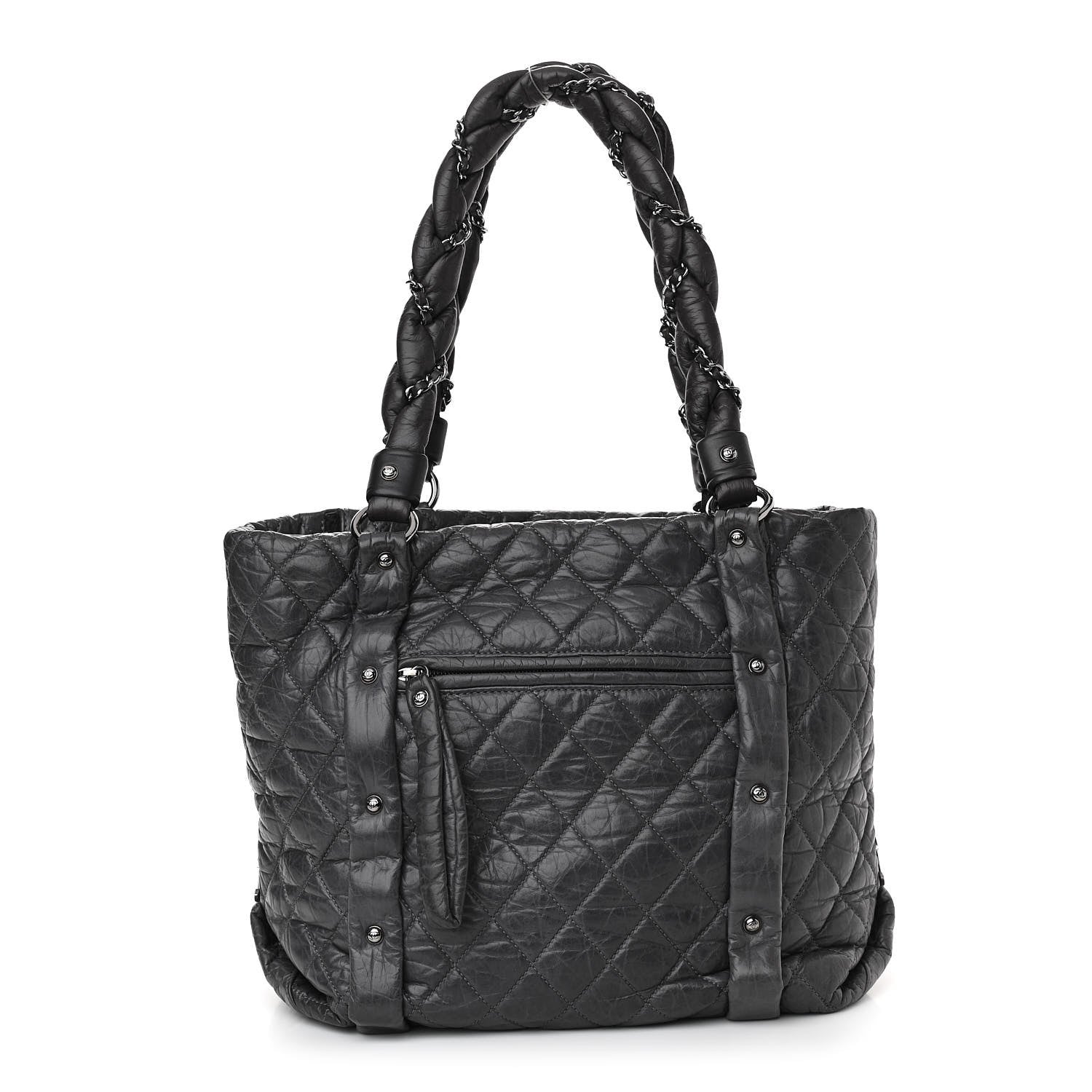 Chanel Distressed Lambskin Vintage Ligne Lady Braid Tote Dark Grey 1 of 11