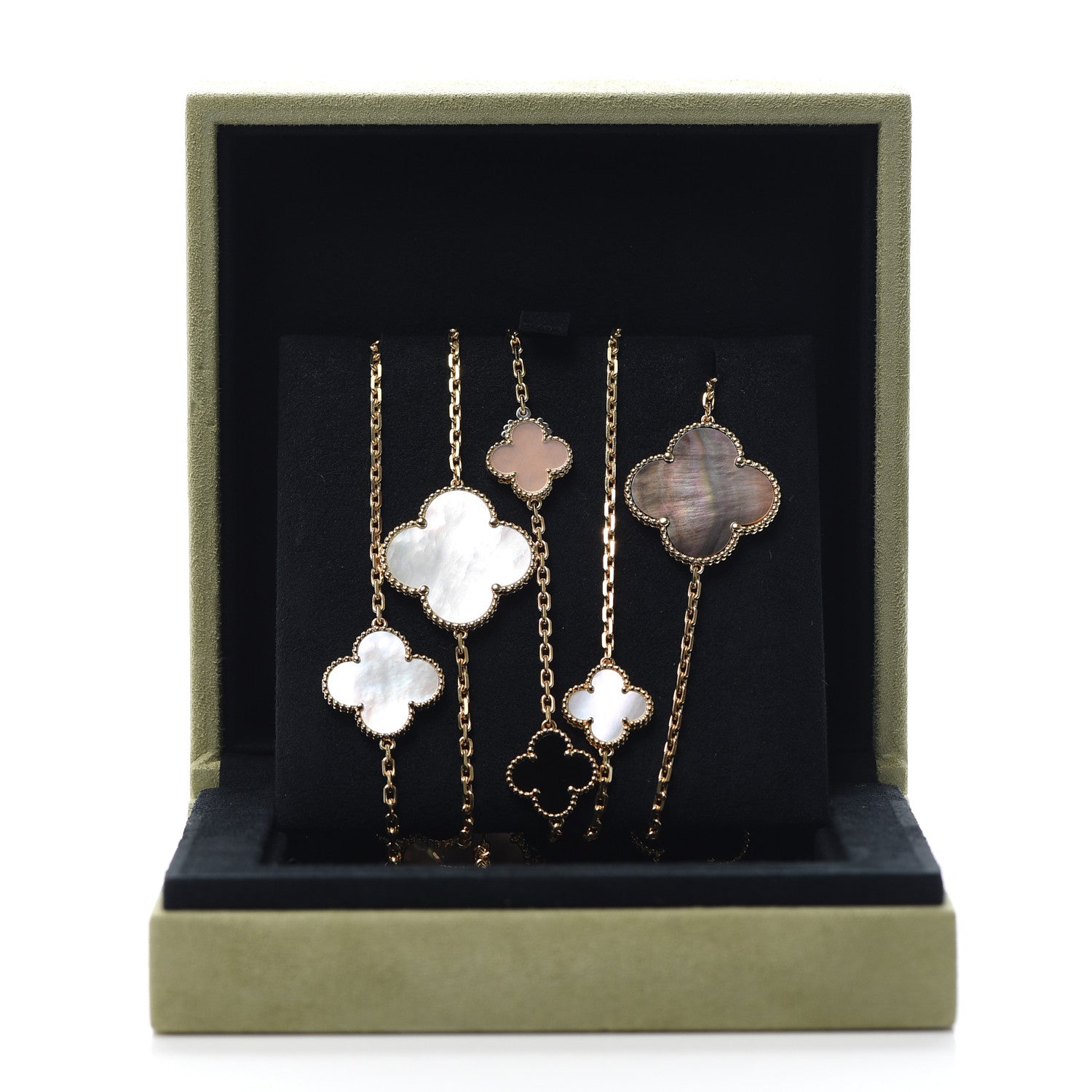 Van Cleef & Arpels 18K Yellow Gold Onyx Mother of Pearl 16 Motifs Magic Alhambra Necklace 6 of 6