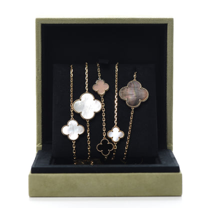 Van Cleef & Arpels 18K Yellow Gold Onyx Mother of Pearl 16 Motifs Magic Alhambra Necklace 6 of 6