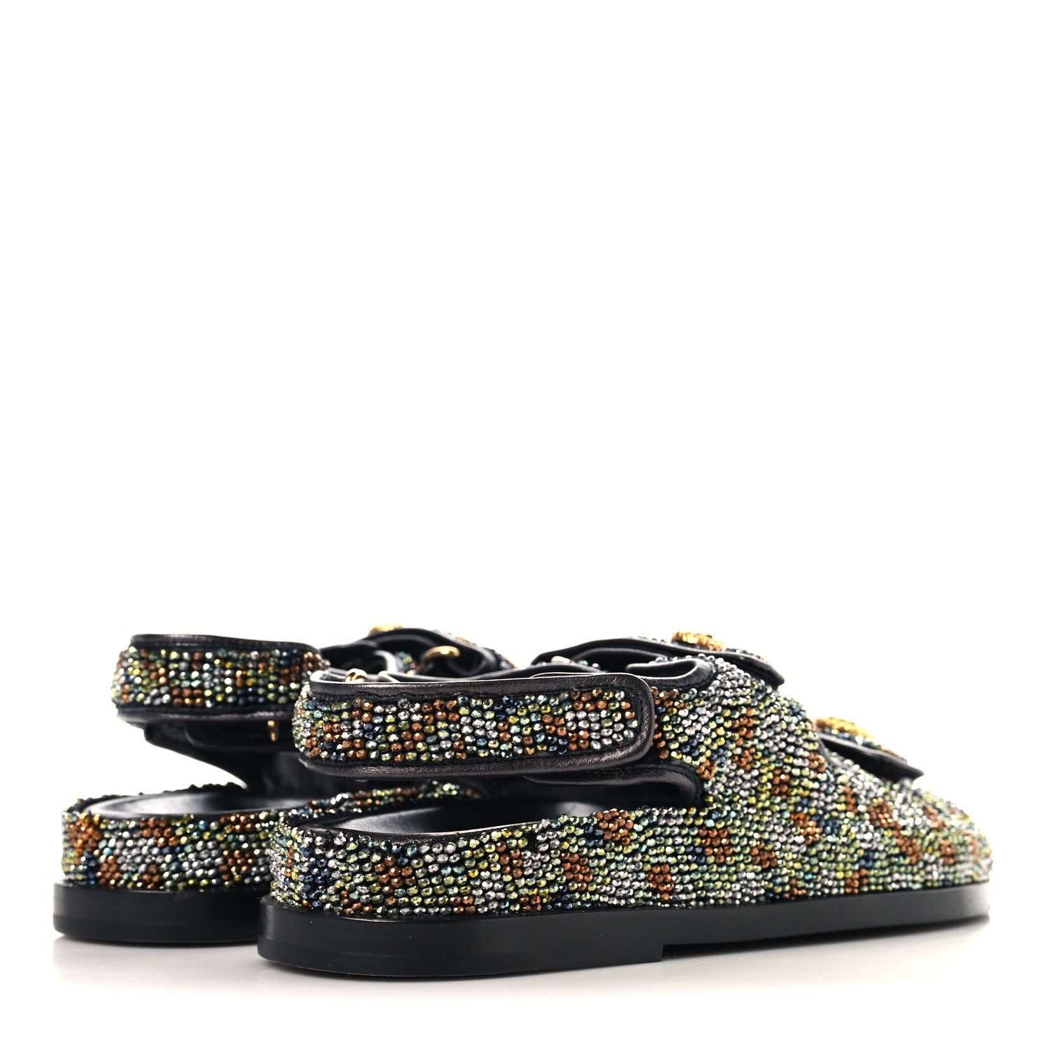 Chanel Grained Calfskin Crystal Velcro Dad Sandals 36.5 Black Multicolor 5 of 11