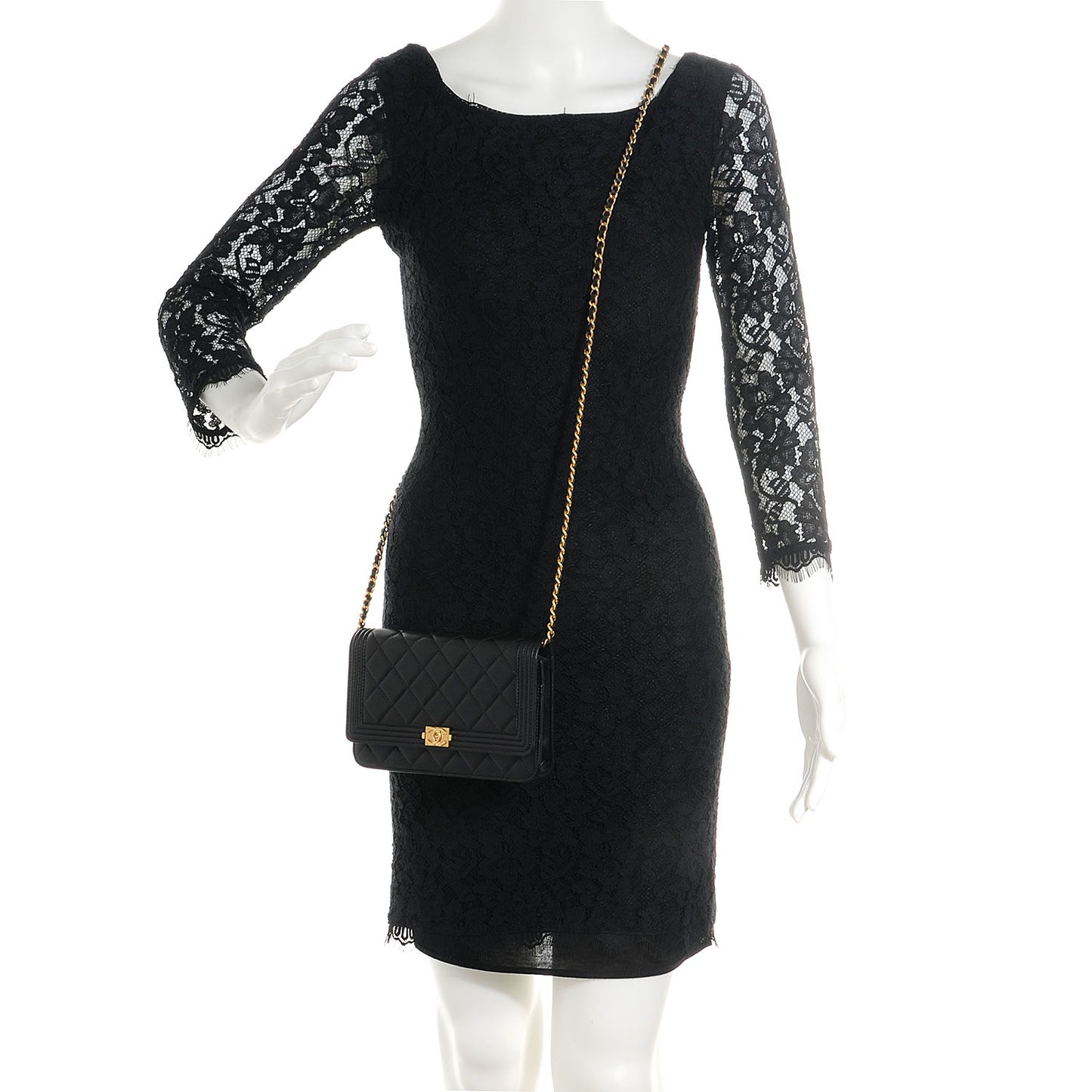 Lambskin Quilted Boy Wallet On Chain WOC Black