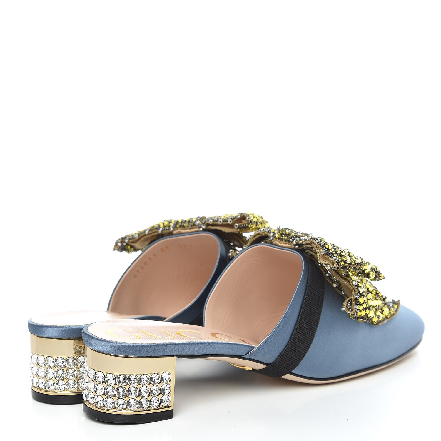 Gucci Silk Satin Crystal Embellished Bow Mules 39 Carta Zucchero 4 of 9