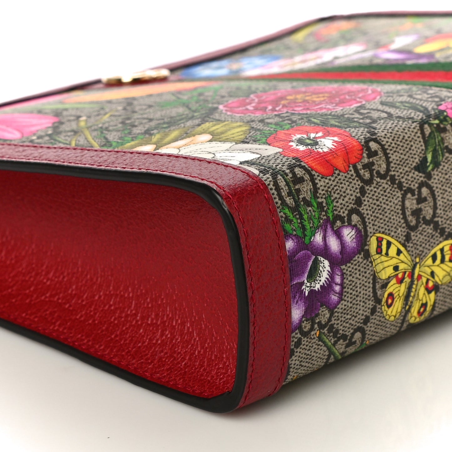 GG Supreme Monogram Flora Web Ophidia Pouch Red