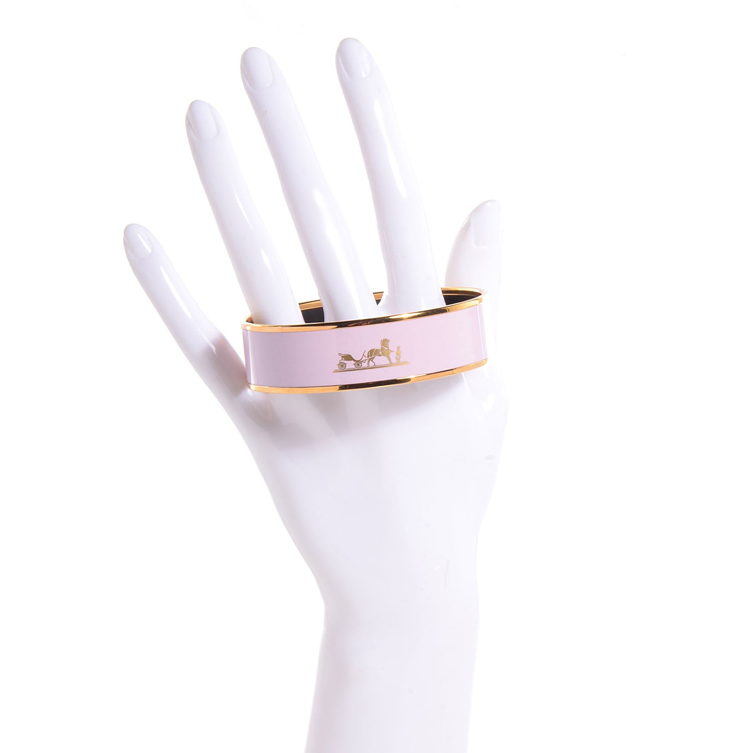 Hermes Enamel Printed Caleche Wide Bracelet 65 Rose Dragee 2 of 4