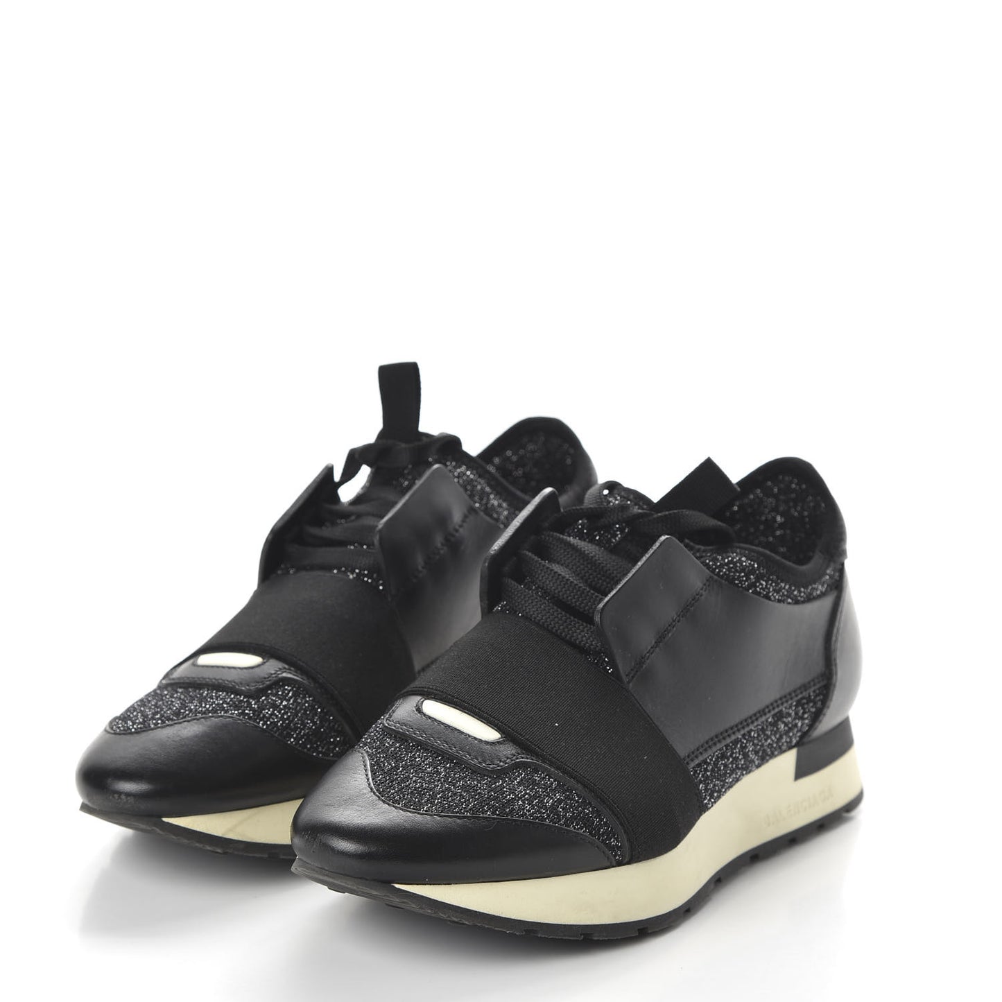 Mesh Lurex Calfskin Womens Race Runner Sneakers 36 Black