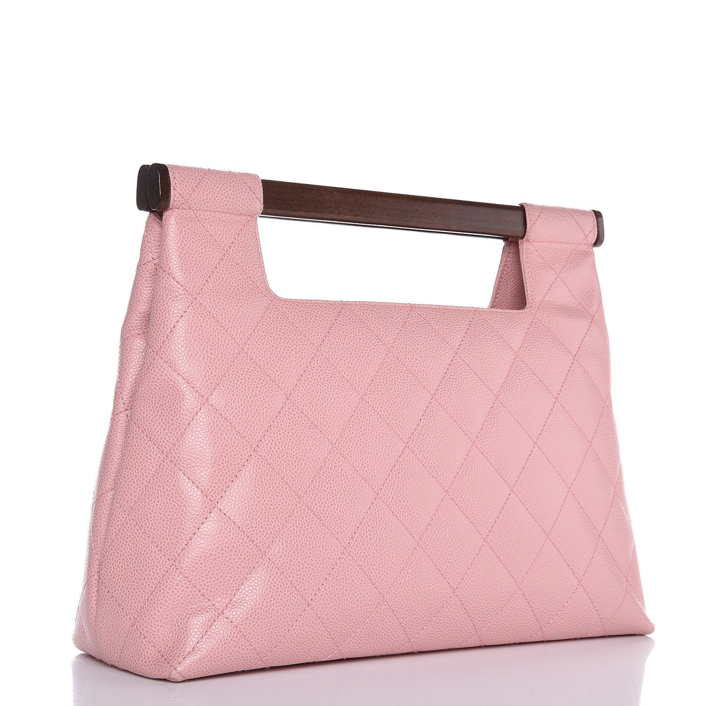 Caviar Quilted Wood Handle Tote Pink