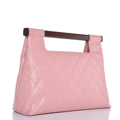 Chanel Caviar Quilted Wood Handle Tote Pink 3 of 7