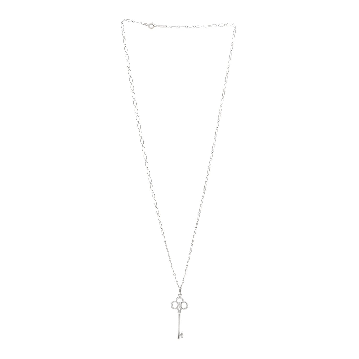 Tiffany 18K White Gold Diamond Mini Crown Key Pendant Necklace 3 of 4