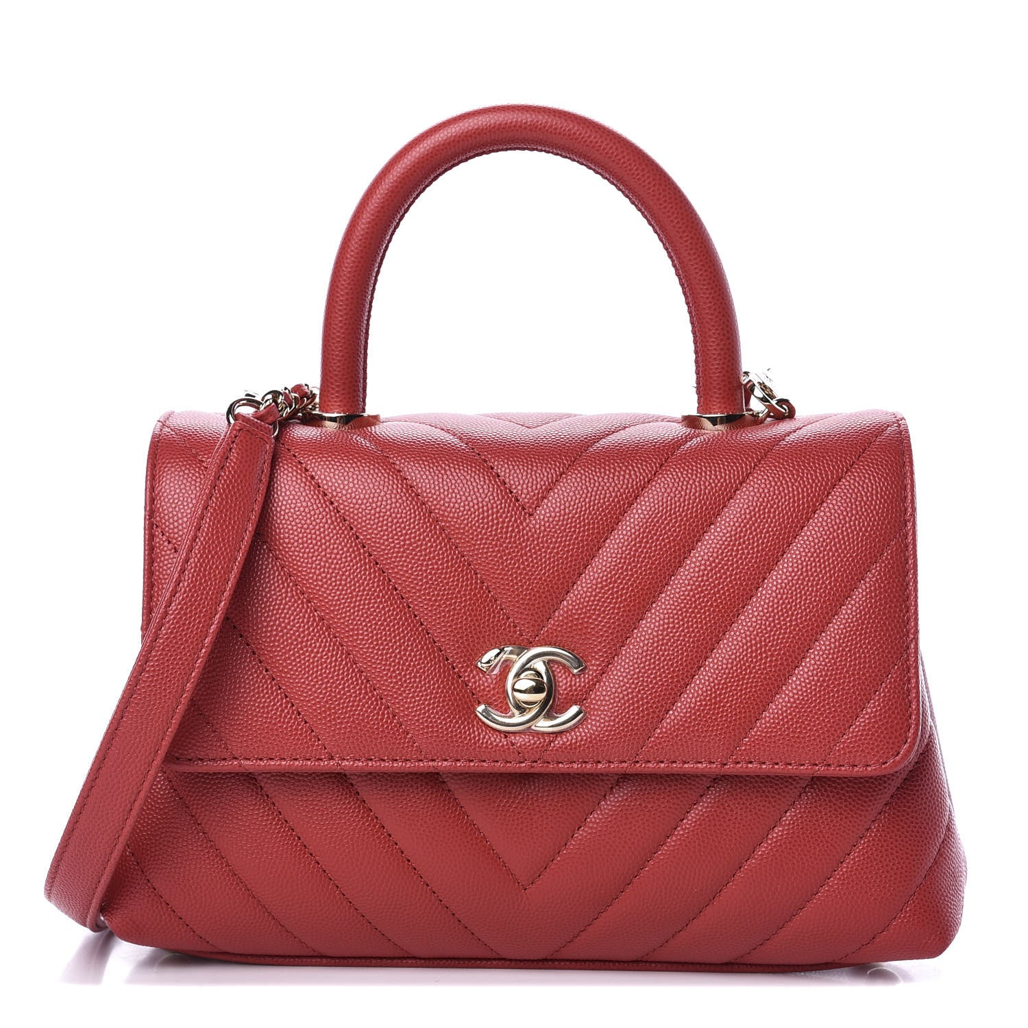 Chanel Caviar Chevron Quilted Mini Coco Handle Flap Red 1 of 10
