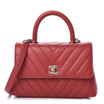 Chanel Caviar Chevron Quilted Mini Coco Handle Flap Red 1 of 10