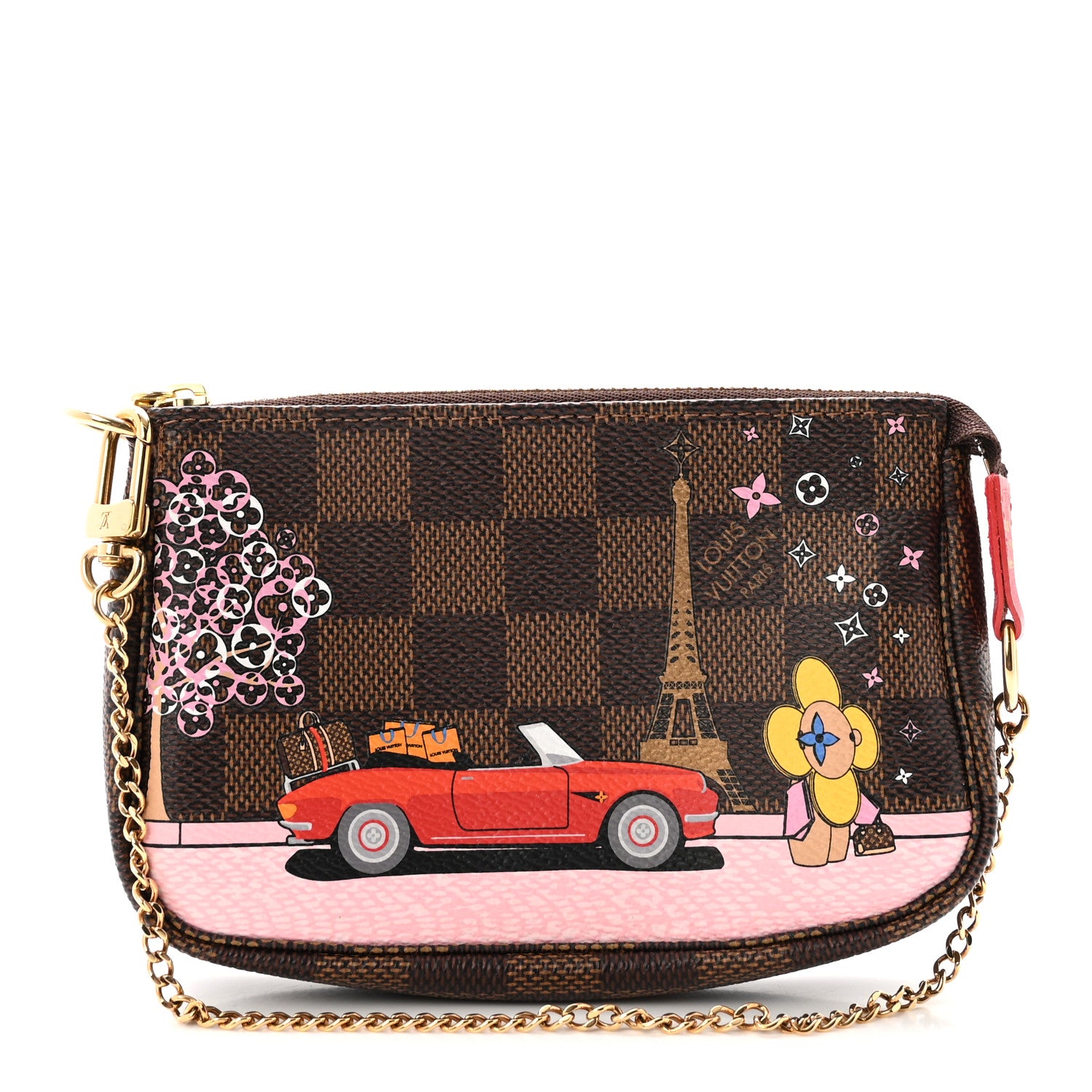 Louis Vuitton Damier Ebene 2019 Christmas Animation Mini Pochette Accessories Red 1 of 6