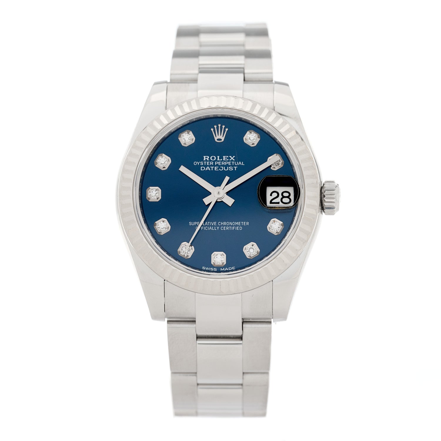 Rolex Stainless Steel 18K White Gold Diamond 31mm Oyster Perpetual Datejust Watch Blue 178274 1 of 4