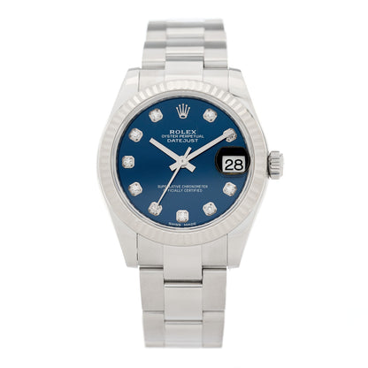 Rolex Stainless Steel 18K White Gold Diamond 31mm Oyster Perpetual Datejust Watch Blue 178274 1 of 4