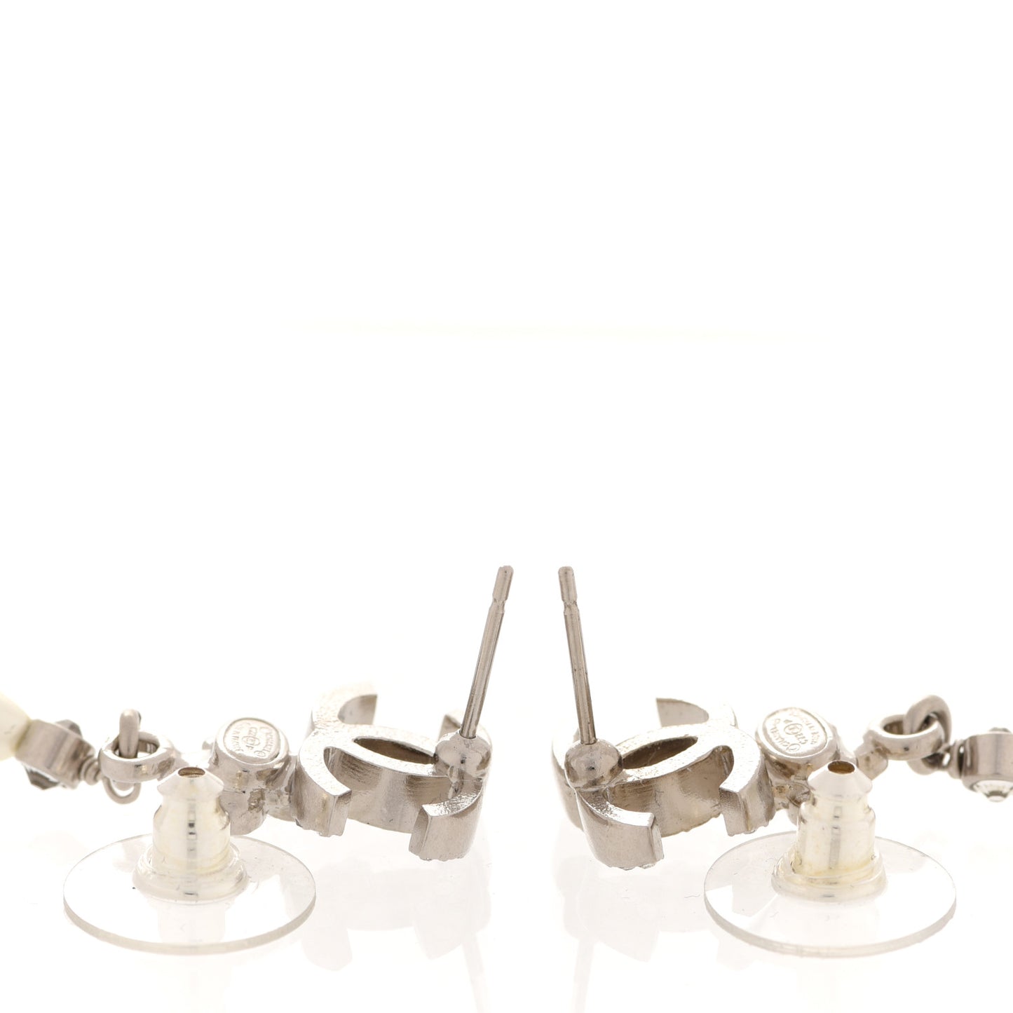 Crystal Pearl Flower CC Drop Earrings Silver
