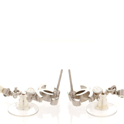 Chanel Crystal Pearl Flower CC Drop Earrings Silver 3 of 5