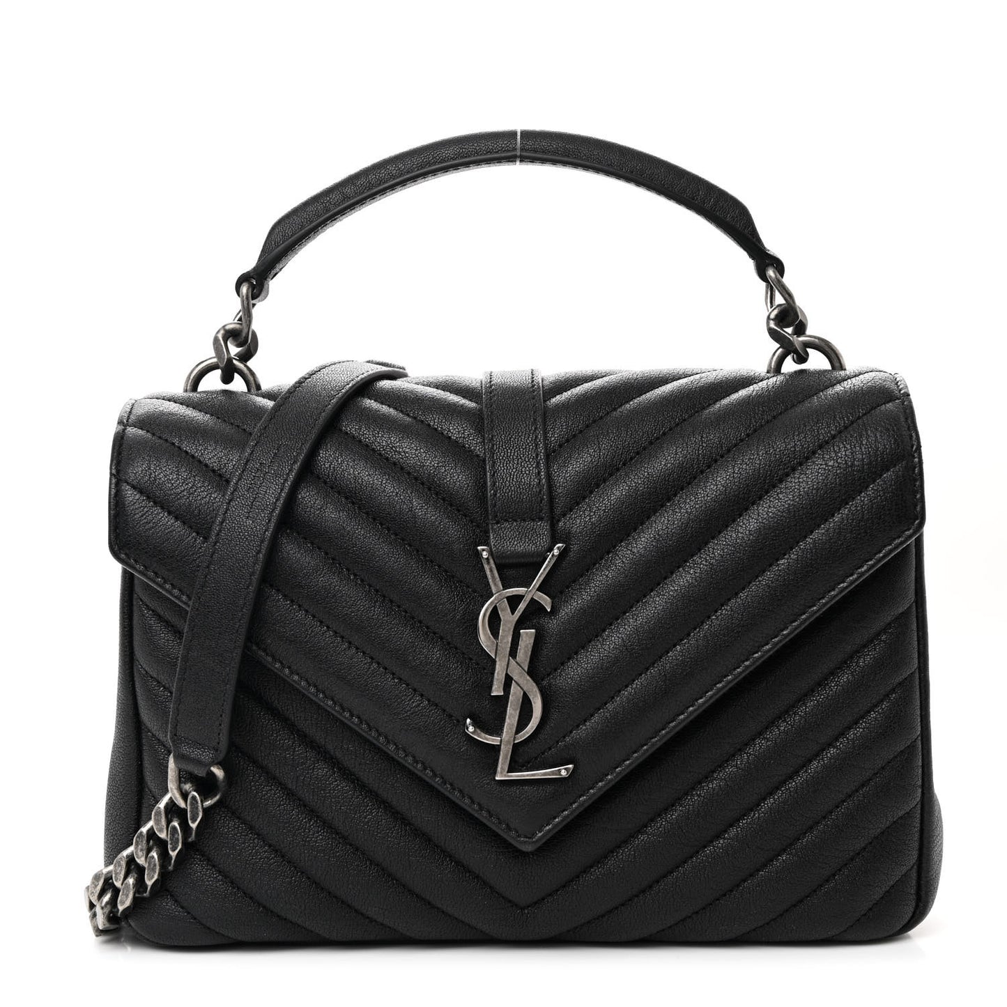 Sheepskin Matelasse Chevron Monogram Medium College Bag Black