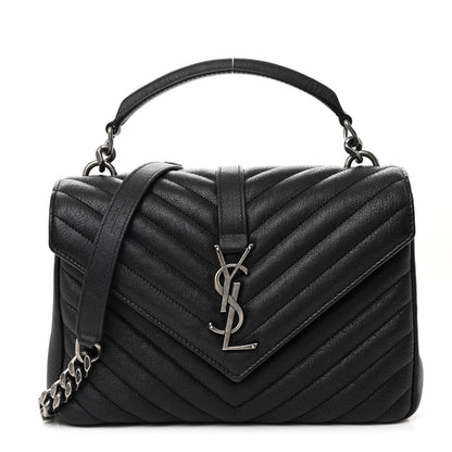 Saint Laurent Sheepskin Matelasse Chevron Monogram Medium College Bag Black 1 of 12