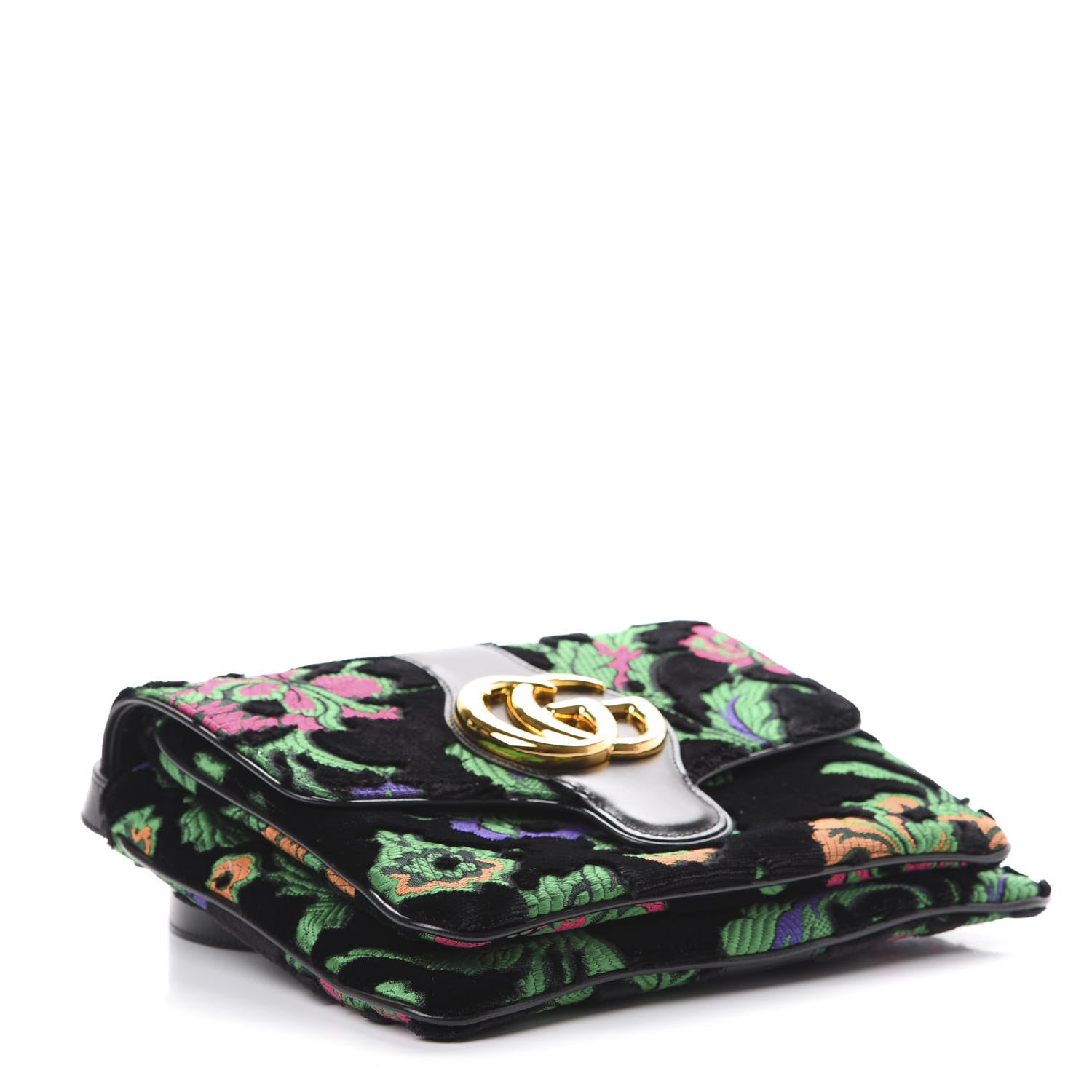 Gucci Velvet Jacquard Floral Embroidered Medium Arli Flap Shoulder Bag Black Green Multicolor 3 of 10
