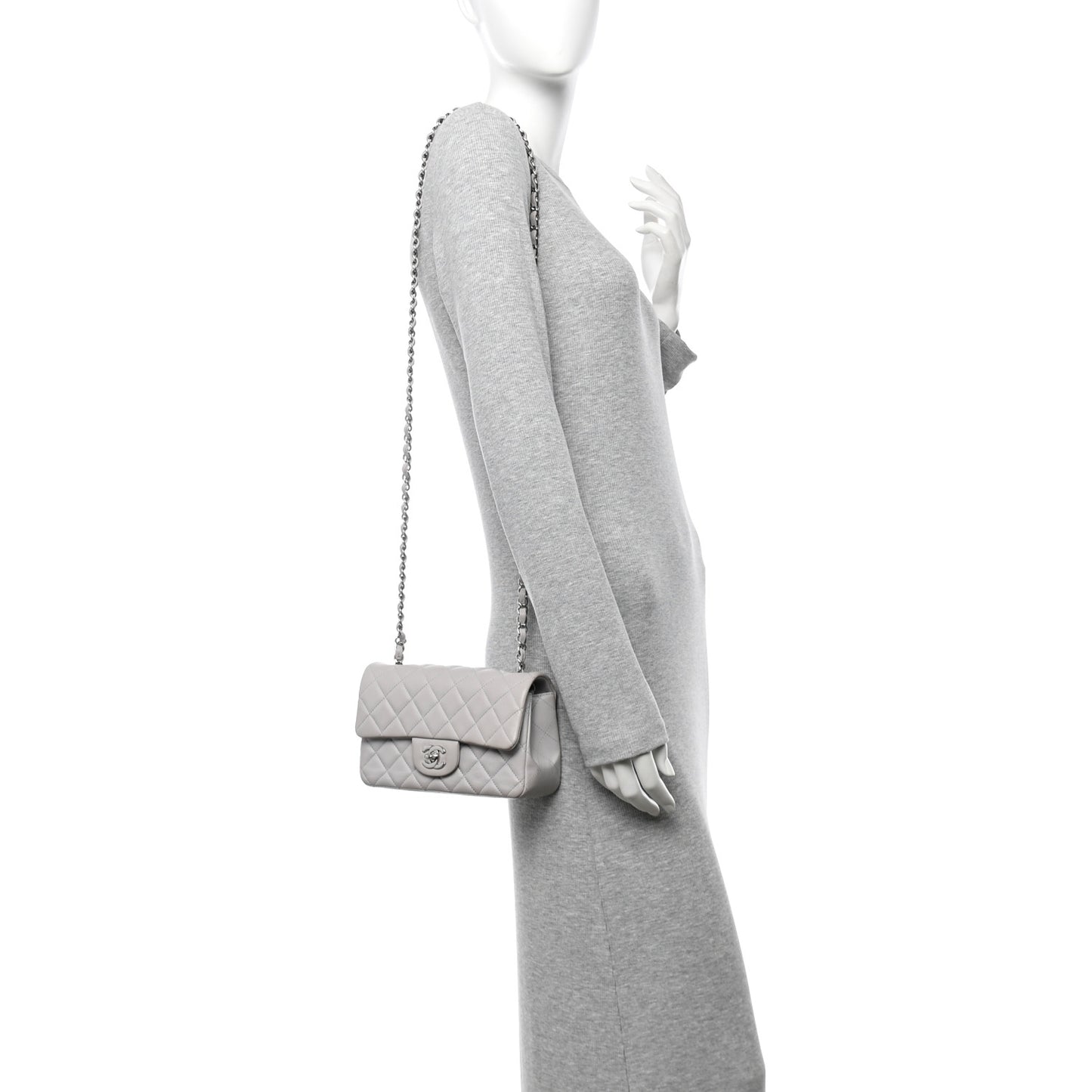 Lambskin Quilted Mini Rectangular Flap Grey