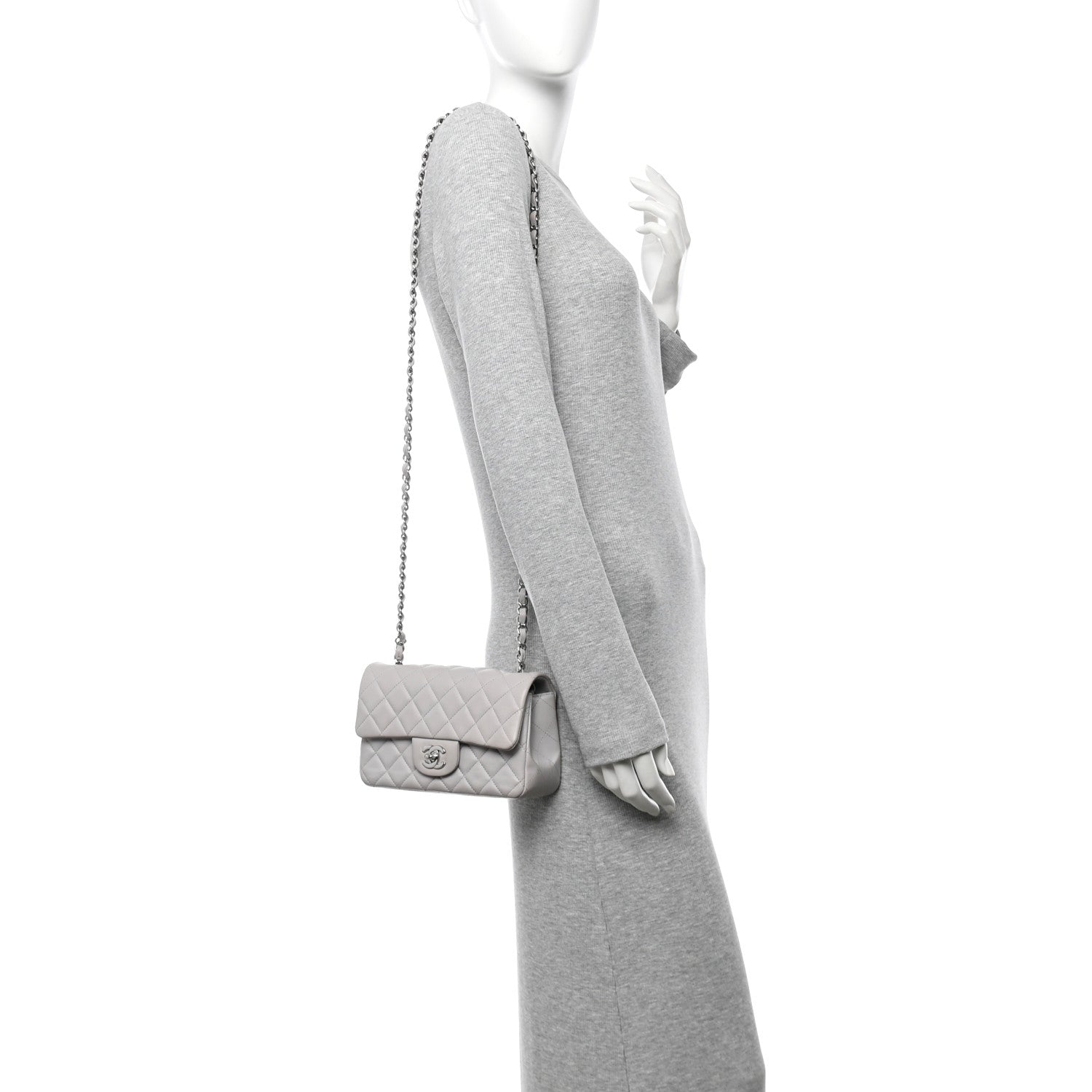 Chanel Lambskin Quilted Mini Rectangular Flap Grey 2 of 12