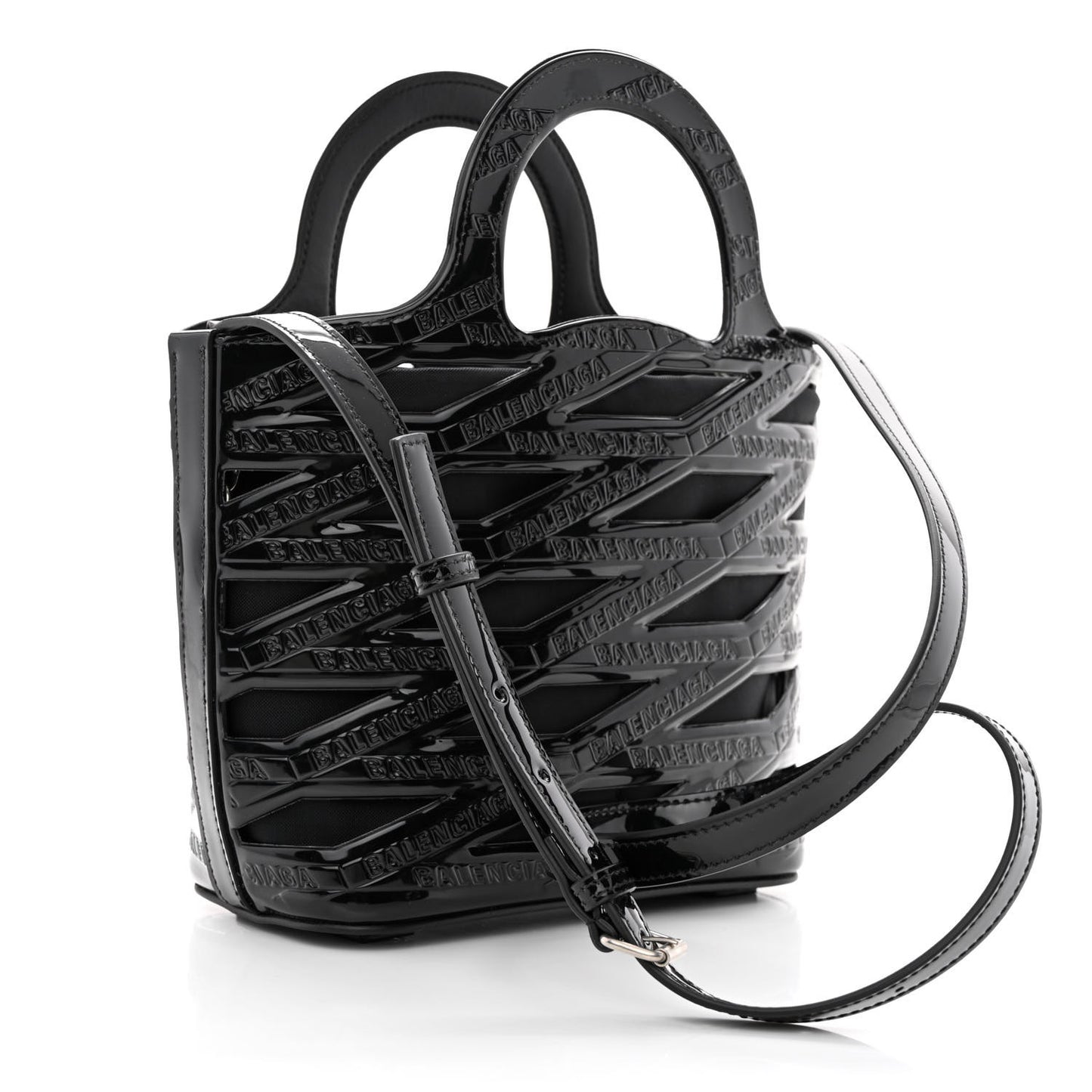 Patent Calfskin Small Neo Basket Tote Black