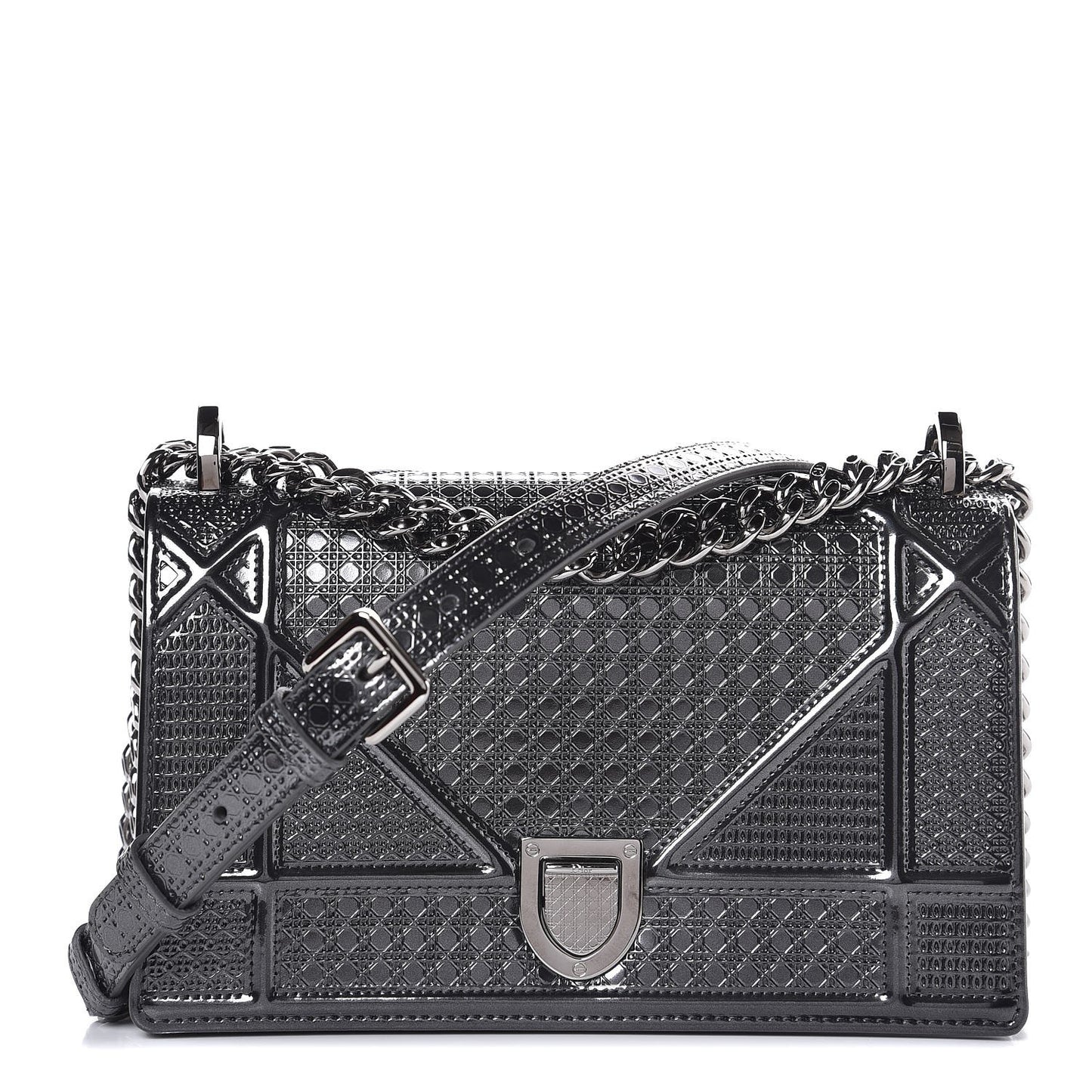 Metallic Patent Micro-Cannage Small Diorama Flap Bag Onyx Black