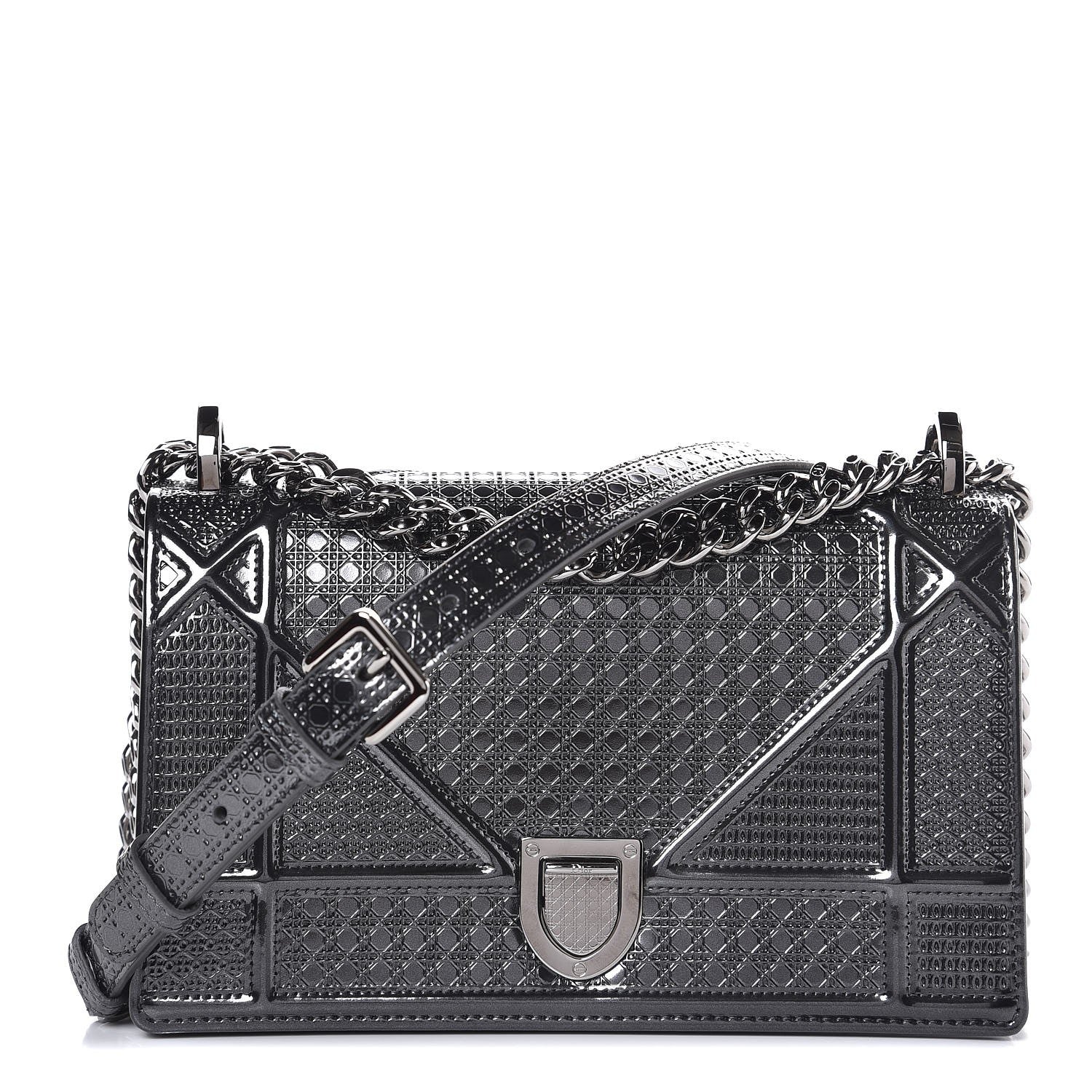Christian Dior Metallic Patent Micro-Cannage Small Diorama Flap Bag Onyx Black 1 of 6