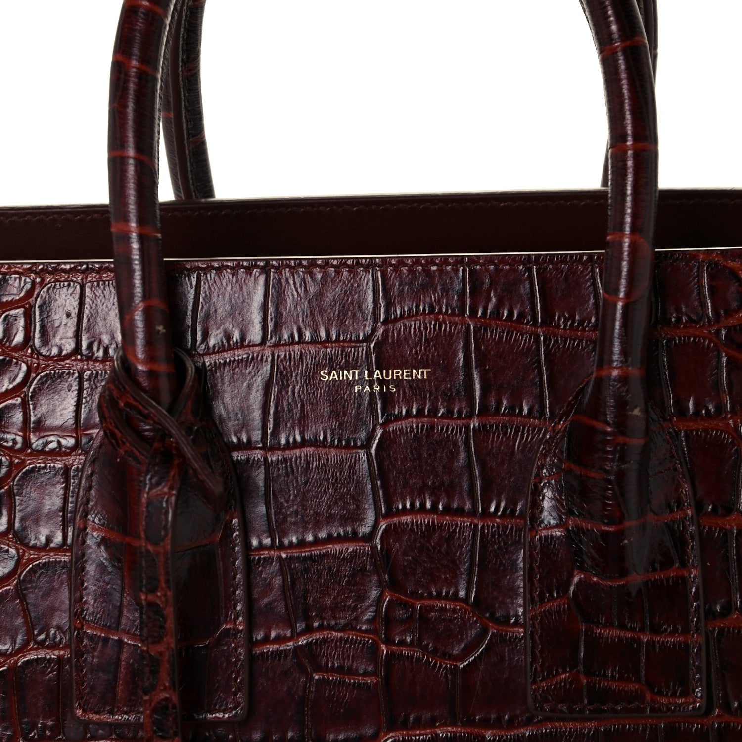 Saint Laurent Calfskin Crocodile Embossed Small Sac de Jour Dark Blood 6 of 10