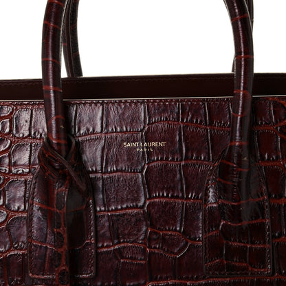 Saint Laurent Calfskin Crocodile Embossed Small Sac de Jour Dark Blood 6 of 10