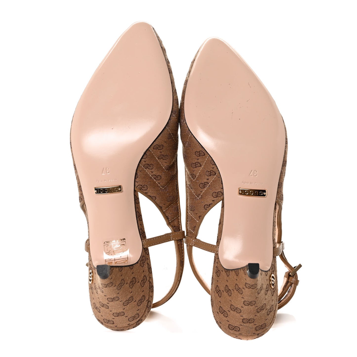 Monogram GG Mignon Nappa Chevron Matelasse Double G 75mm Slingback Pumps 37 Dusty Brown