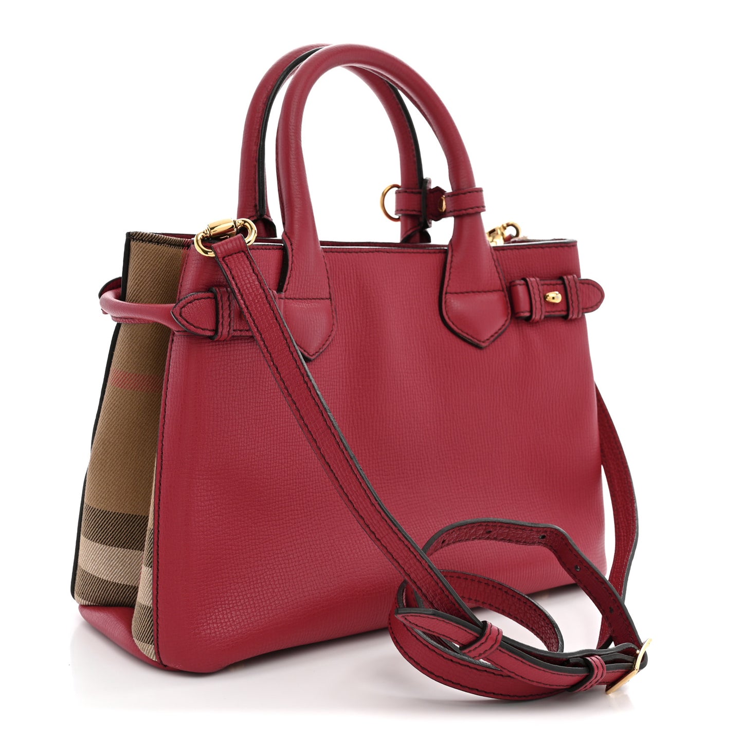 Grainy Calfskin House Check Small Banner Tote Red