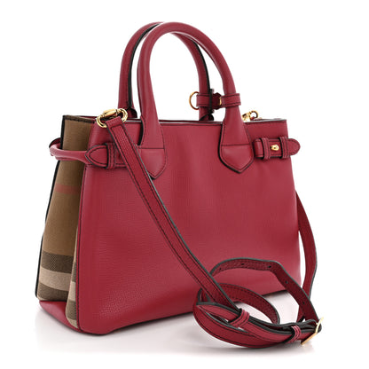 Burberry Grainy Calfskin House Check Small Banner Tote Red 2 of 12