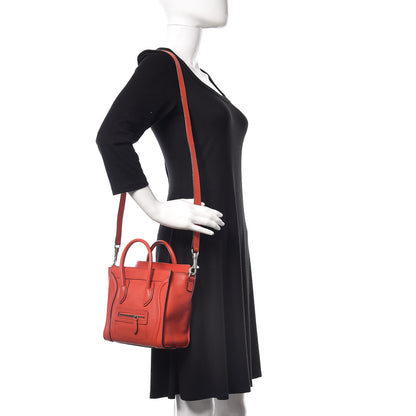 Celine Drummed Calfskin Nano Luggage Vermillion 2 of 10