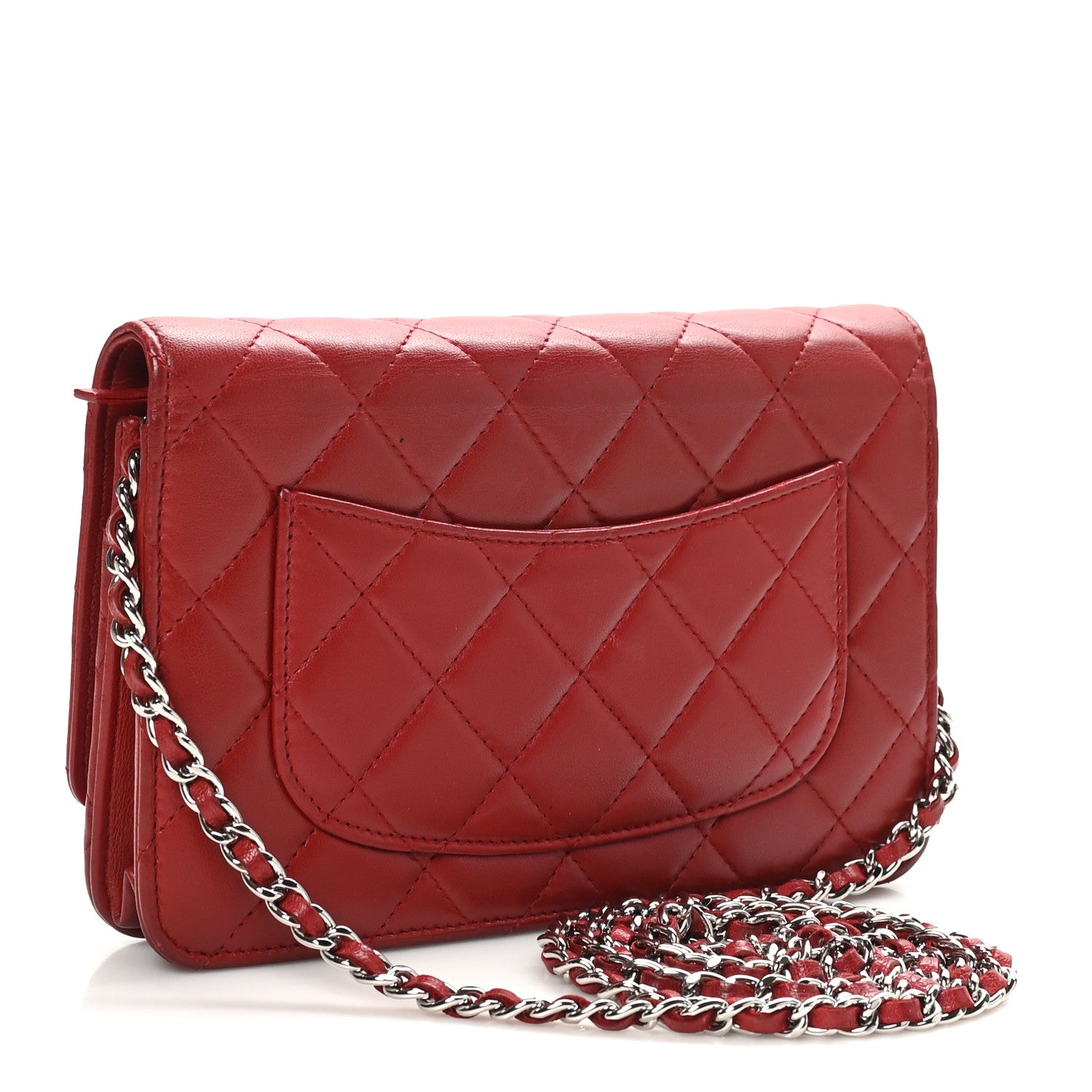 Chanel Lambskin Quilted Wallet On Chain WOC Red 3 of 11