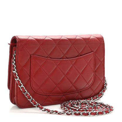 Chanel Lambskin Quilted Wallet On Chain WOC Red 3 of 11
