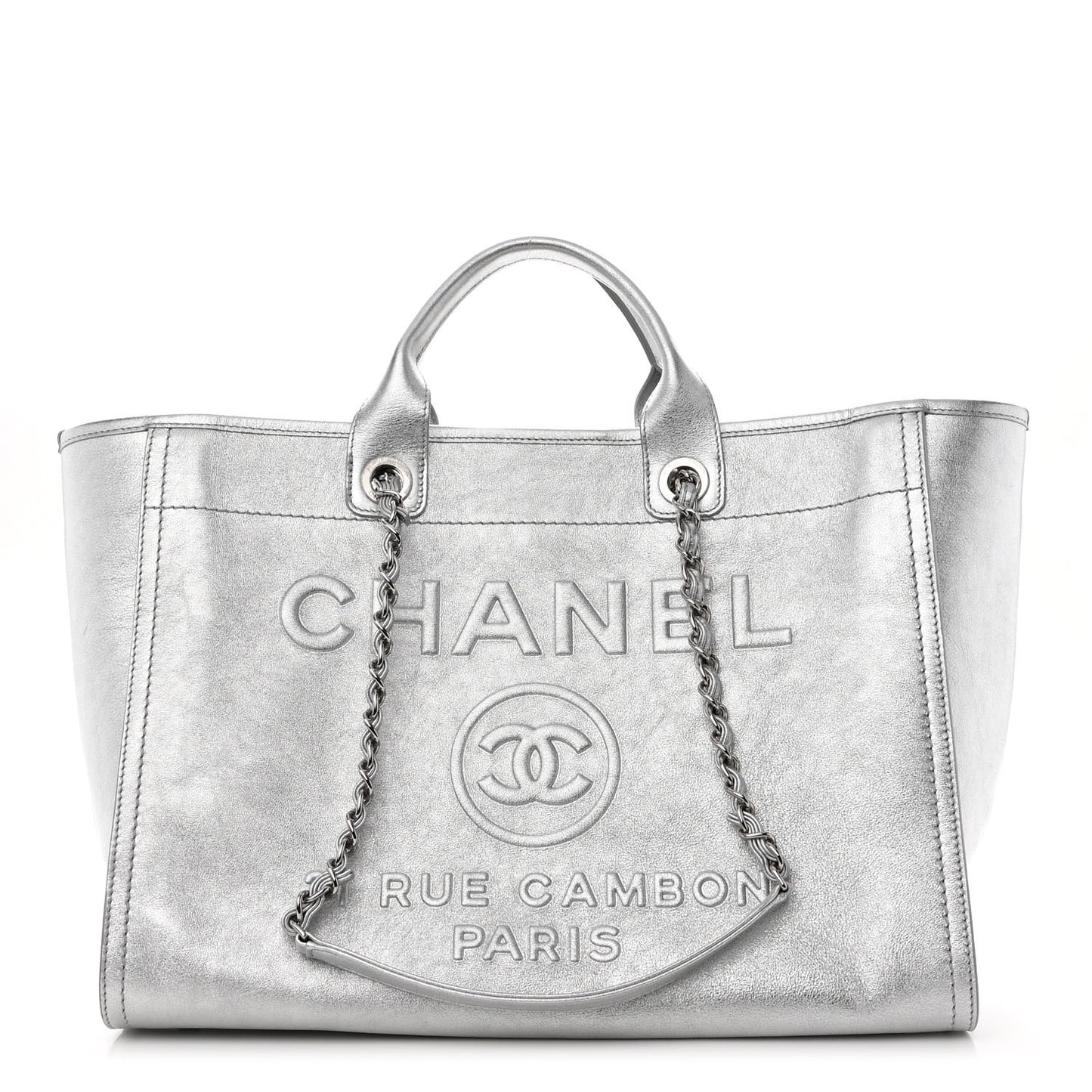 Metallic Calfskin Medium Deauville Tote Silver