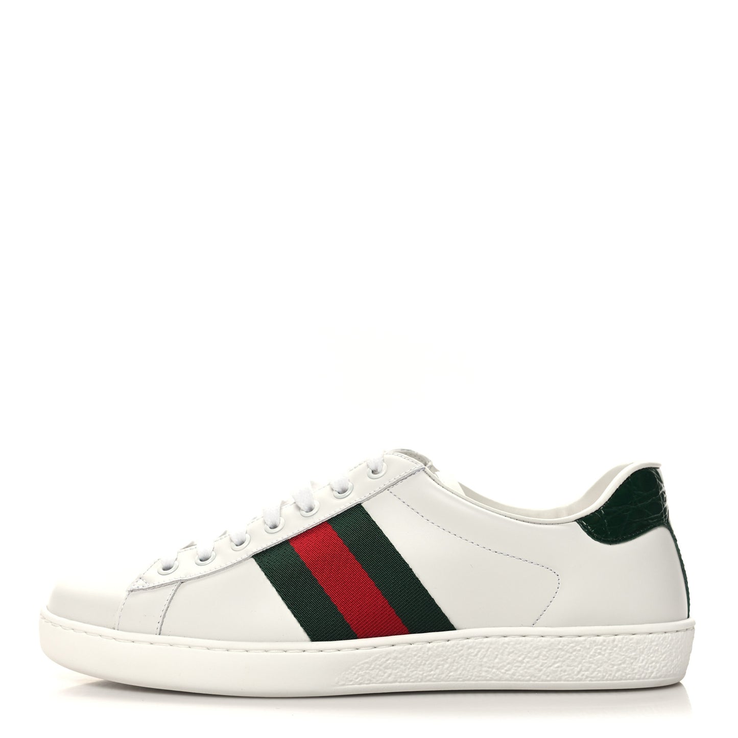 Calfskin Crocodile Web Mens Ace Sneakers 8.5 White Green