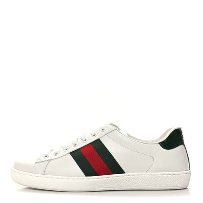 Gucci Calfskin Crocodile Web Mens Ace Sneakers 8.5 White Green 1 of 9