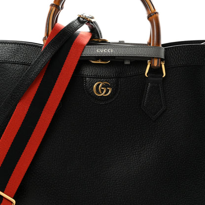 Gucci Textured Dollar Calfskin Web Medium Diana Tote Bag Black Dusty Grey 8 of 10