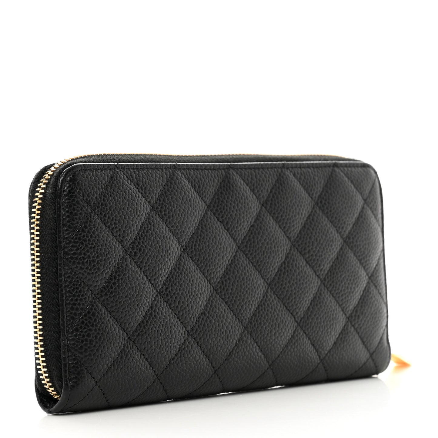 Caviar Quilted Large Gusset Zip Around Wallet Black