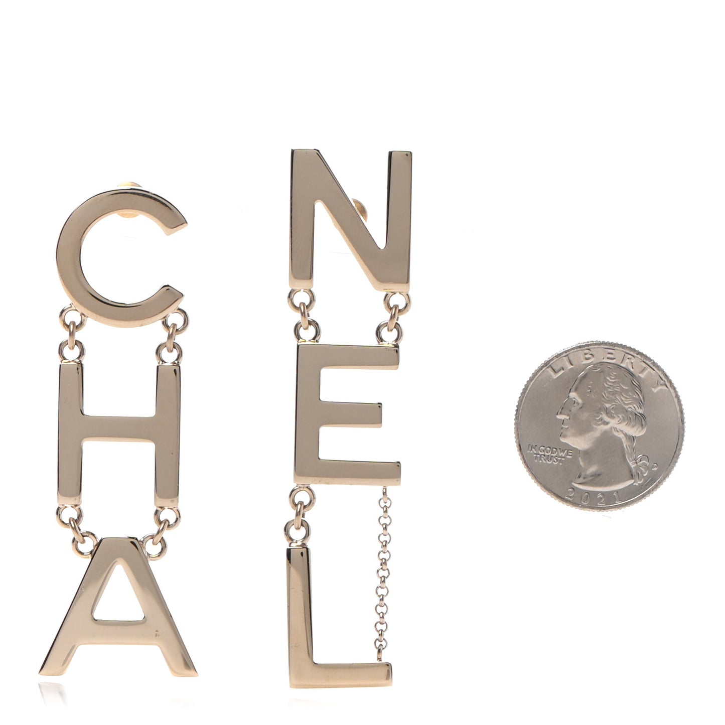 Metal Cha-Nel Logo Drop Earrings Gold