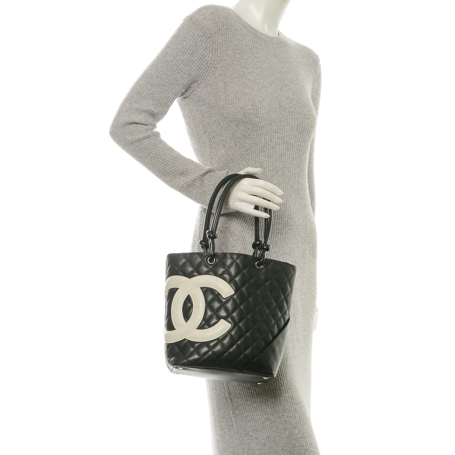 Chanel Calfskin Quilted Medium Cambon Tote Black White 2 of 7