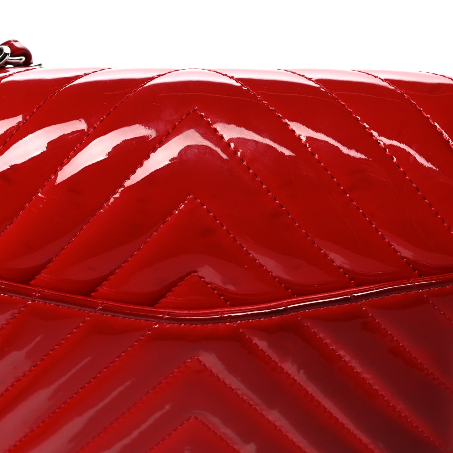 Patent Chevron Quilted Medium Double Flap Red